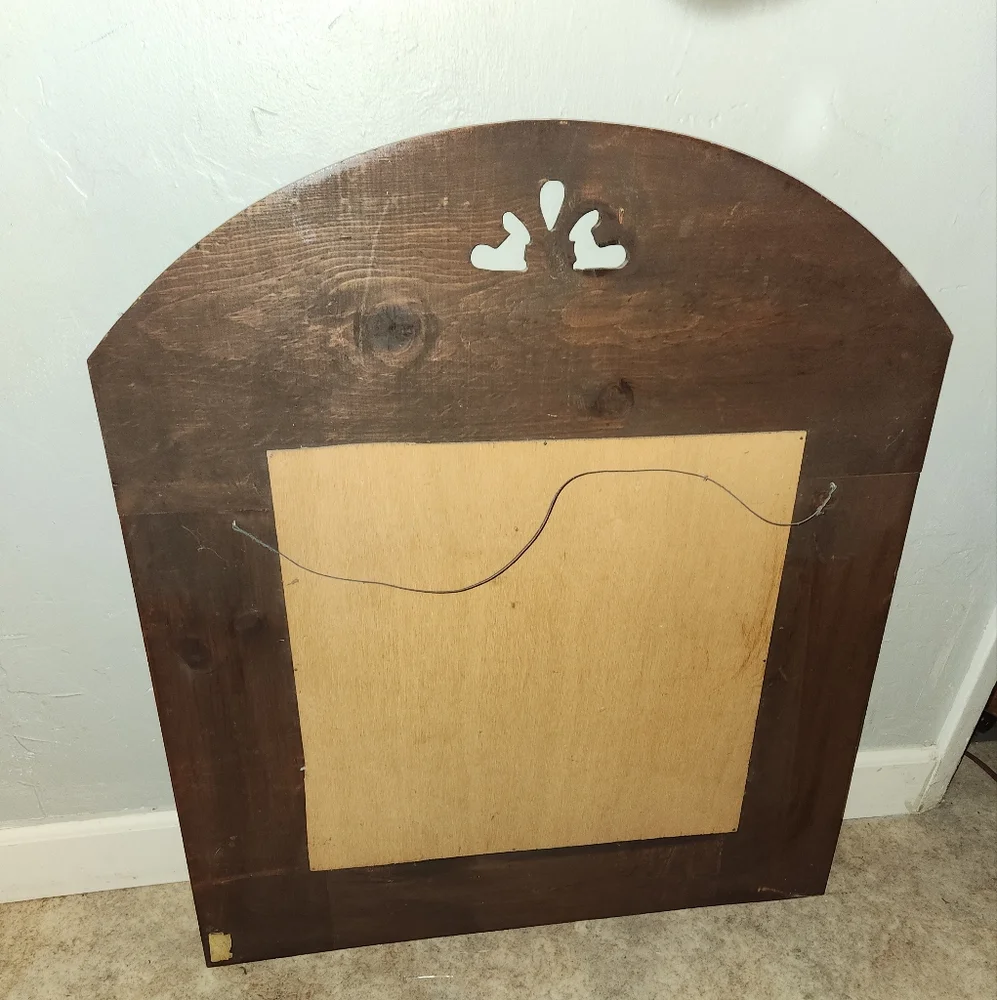 Antique Vintage 1940s 1950s Wooden Carved Wall Mirror
